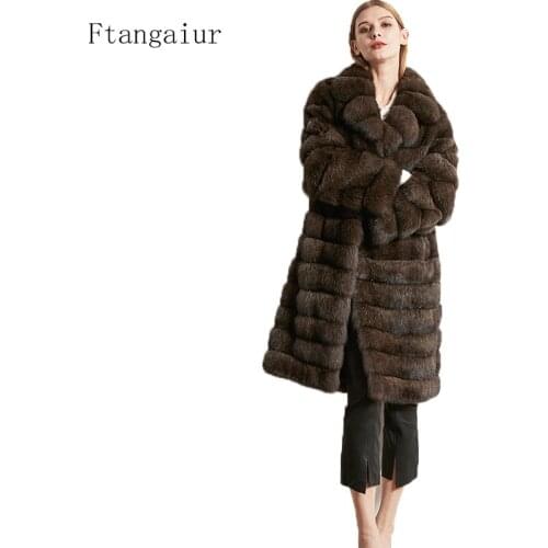 Ftangaiur Winter Jacket Russian Sable Gypsophila Mink Coats Slim Turn-Down Collar Womens High luxury Medium Real Mink Fur Coats