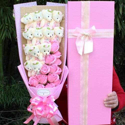 Beautiful bear flower soap flower plush bouquet toy Valentines Day Christmas Gifts girl friend present