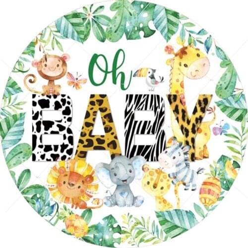 Oh Baby Jungle Safari Party Circle Round Backdrop Animals Wild One Newborn Baby Shower Photo Background Circle Covers Decor