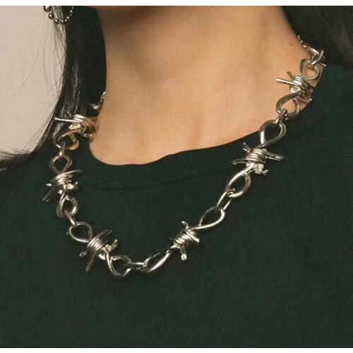 Cool Unisex Barbed Wire Choker Metal Link Necklace 90s Hiphop Chain Chains Choker Necklaces