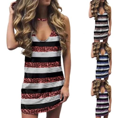 Hot Sale Women Slim Dress Leopard Print Sleeveless Sexy Casual Dress for Club