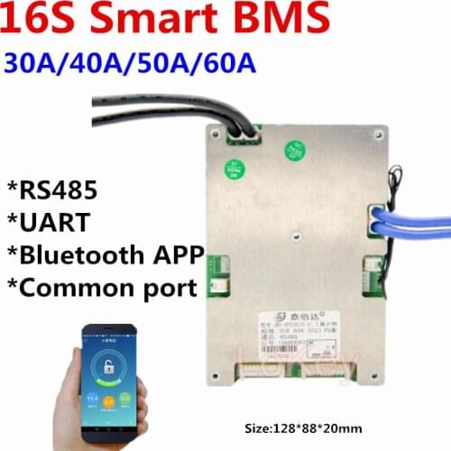 Lithium battery Li ion Lifepo4 16S protection board with Bluetooth App upper computer UART and 485 double communication BMS