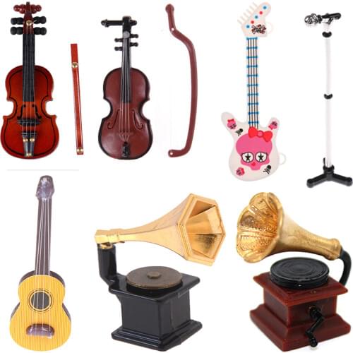Microphone Phonograph Guitar Violin Trumpet Saxophone Drum Doll Musical Instrument for Dolls Music House Bar Doll Accessories