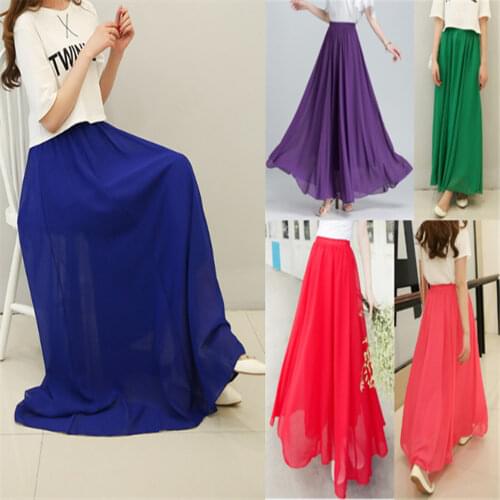 Fashion Women Sexy beautiful stretch High Waist Pure color Chiffon Skirt Beach skirt YF045