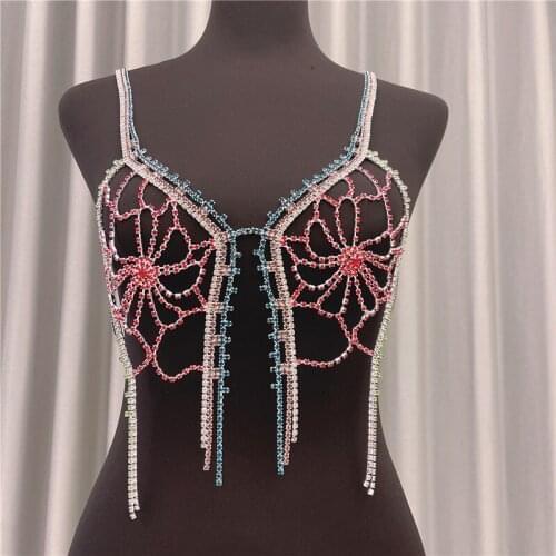 New unique colourful rhinestone body with bra Sexy bikini butterfly harness tassel underwear fashion party decoration jewelry
