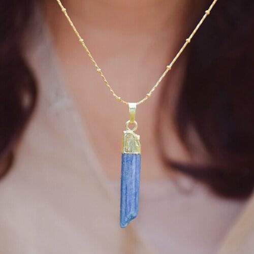 Topaz Necklace Blue Stone Necklace Bohemia Pendant Necklace For Women Natural Stone Pendant Necklace