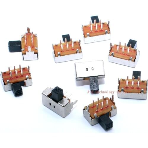 10pcs/lot SK22D02 Handle length 5mm Toggle switch SK-22D02 6 pin 2P2T Horizontal double slide switch