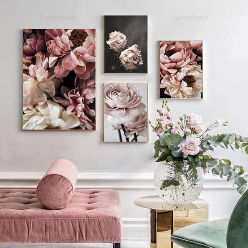 Hd Prints Peony Flowers Home Decor Floral Botanical Poster Flowers Leaves Wall Art Canvas Modular No Frame Pictures Living Room