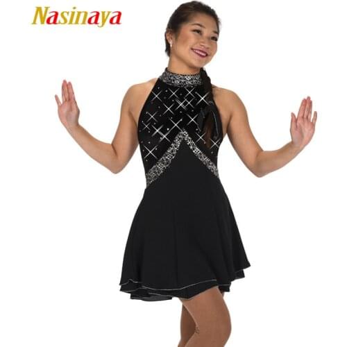 Nasinaya Figure Skating Dress Customized Competition Ice Skating Skirt for Girl Women Kids Performance Black Long Skirt