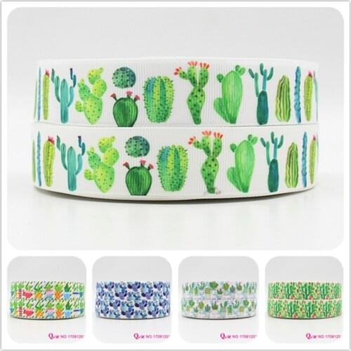 Q&N ribbon 16mm 22mm 25mm 38mm 50mm 75mm cactus printed grosgrain ribbon webbing 50yards/roll for hair tie free shipping
