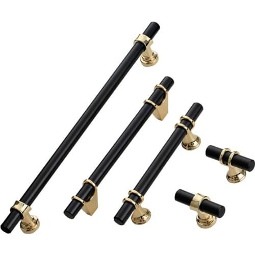 10pcs Gold + Black Euro Furniture Handles Kitchen Cabinet T Pulls Handles knobs Alloy Handles For Furniture Handle Cabinet Pull