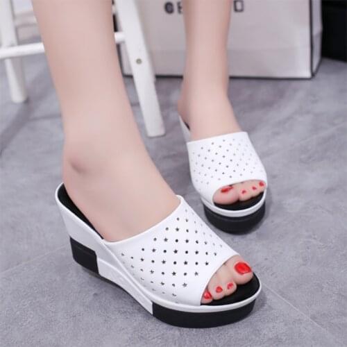 Summer Slippers Women Platform Sandals Shoes Woman Slides Sandals Beach Platform Slip-on Round Toe White Flip Flops
