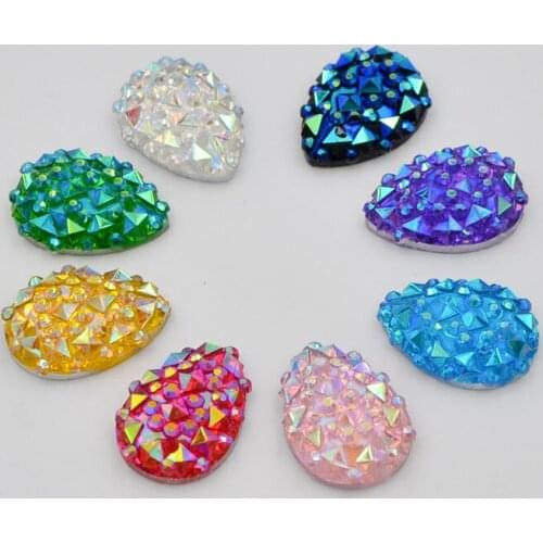 60PCS bling AB Resin 10*14mm Teardrop Crocodile skin Flat back rhinestone scrapbook Wedding Embellishment diy 2 hole appliques