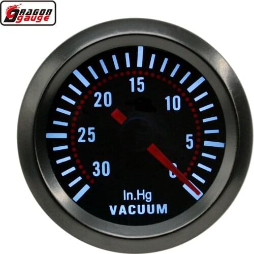 Dragon Universal 52mm Black Shell White Light Turbo Vacuum Boost Gauge Unit 0-30 In.Hg Mechanical Clocks Meter Free Shipping
