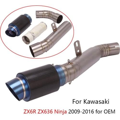 For Kawasaki ZX6R ZX636 Ninja 2009-2016 Exhaust Pipe Motorcycle Mid Tube Slip On 77mm Muffler Escape with Catalyst DB Killer