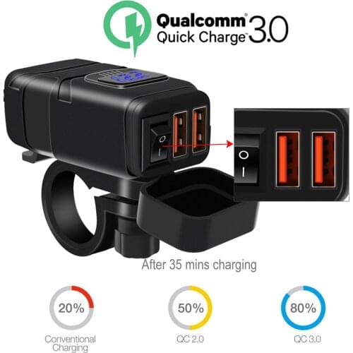 QC3.0 Power Off Switch Voltmeter Car Dual USB Intelligent Quick Charge Fast Charging Car Interior Accessories