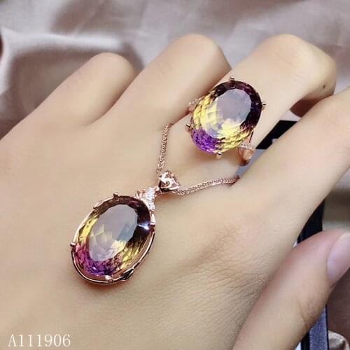 KJJEAXCMY boutique jewelry 925 sterling silver inlaid amethyst gemstone female ring necklace pendant new style