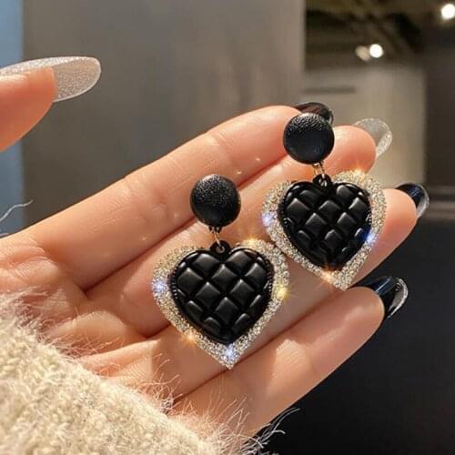 S925 Silver Needle Korean Flash Rhinestone Heart-shaped Earrings Fashion Simple Exaggerated Trendy Wild Retro Earrings Women