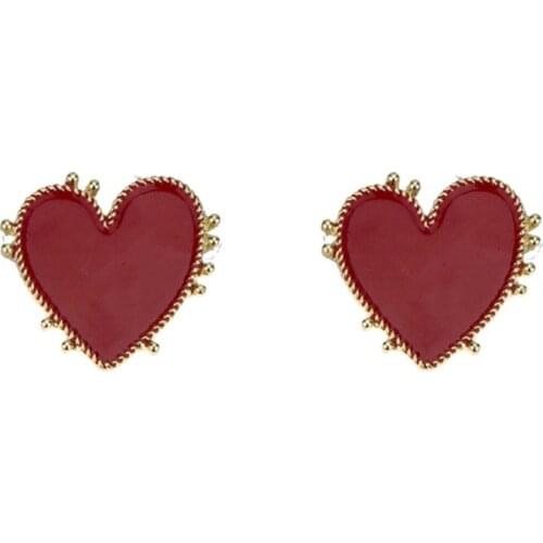 Women Punk Styles Red Heart Earrings Bohemia Big Ear Stud Earring Valentines Day Gift Fashion Gold Edge Heart Shape Earring