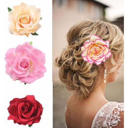 Wedding Party Bridal Hair Accessories Women Rose Hair Flower Clips Brooch Summer Artificial Floral Barrettes Hairpins Hairgrips