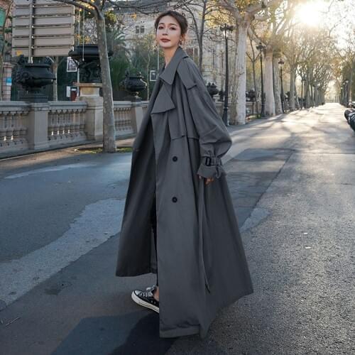 2020 Women Trench Coat Korean Style Loose Oversized X-Long Belted Lady Cloak Windbreaker Autumn Outerwear Belt Female Vestiti