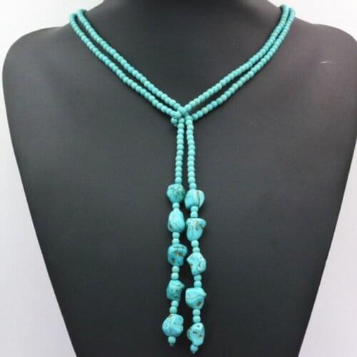 Long chain necklace statement jewelry for women fashion vintage ethnic style Bohemia calaite 4mm round beads neck 50inch B3190