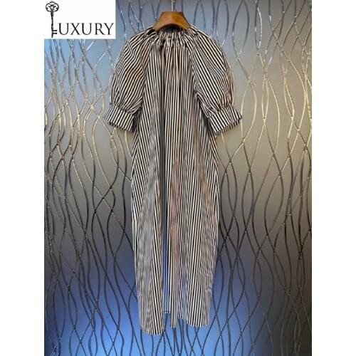 Quality New Striped High Long 2020 Summer Style Women Back Zipper Half Sleeve Ankle Length Loose Casual Dress Vestidos