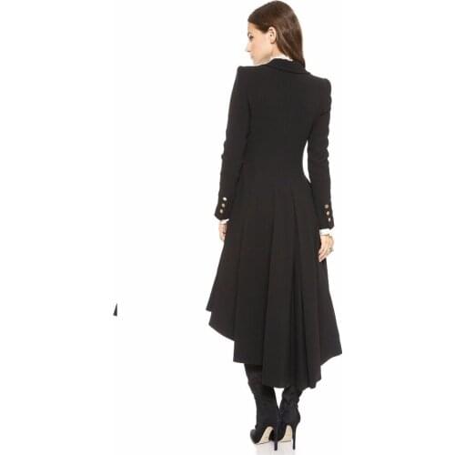 Plus Size 4XL Autumn Winter Swallowtail womens woolen coat Black Long Sleeve Trench Coat For Women Outwear LX2151