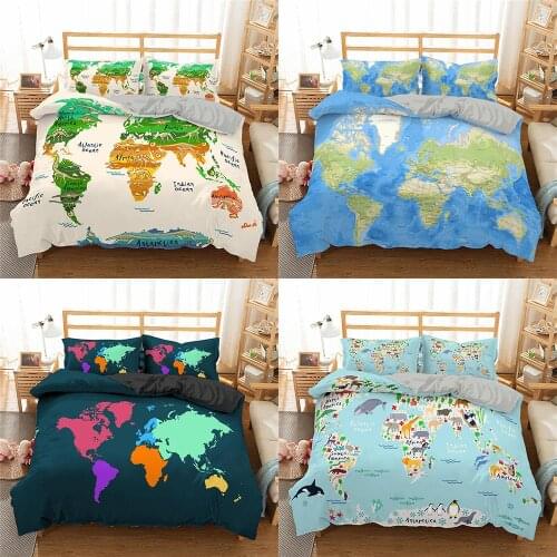 2021 3D Printing World Map Bedding Set Duvet Cover Single King Queen Size Quilt Cover Comforter Cover Set 2/3Pcs Bedclothes