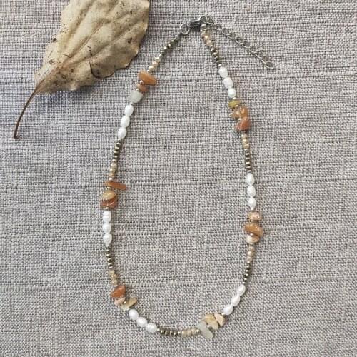 2021 Summer Boho Natural Stone Beaded Necklace Small Exquisite Fashion Short Jewelry Handmade Adjustable Neck Accessories Gifts