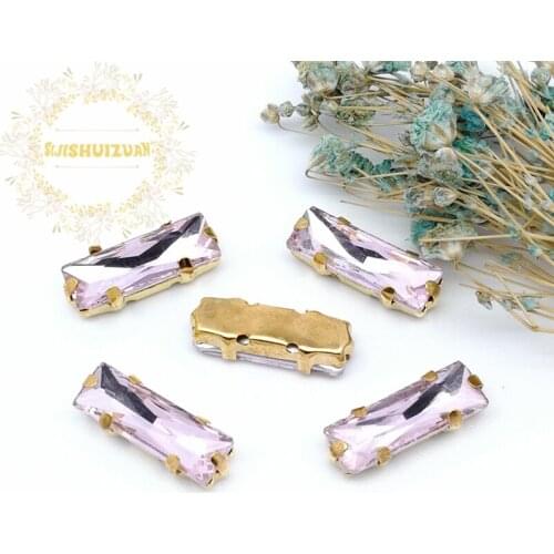 5*10 5*15 Pink Rectangle Glass Crystal sew on rhinestones with gold claw Diy wedding dress accessories Free shipping