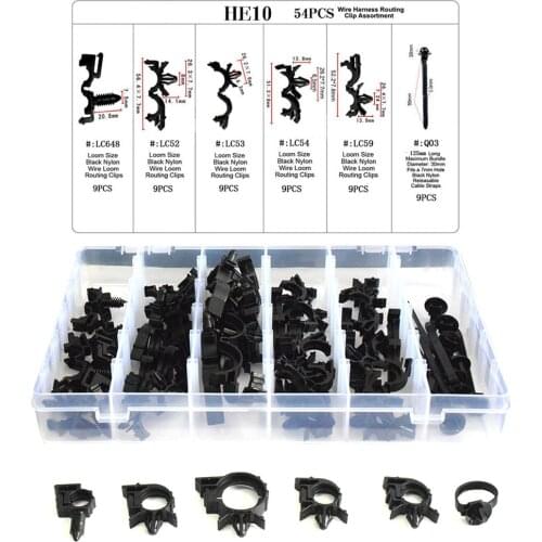 54pcs Car Body Wiring Harness Clips Auto Fastener Wire Loom Routing Clip Assortment Cable Strips Ties
