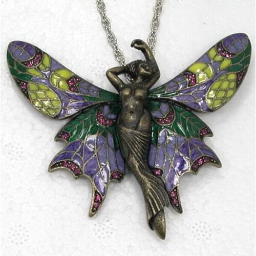 Antique Bronze Purple Rhinestone Enameling Huge Butterfly Fashion Pendant Necklaces Chain Jewelry F380 D4