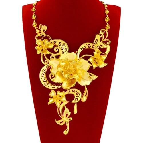 Large Flower Set Necklace for Women Female Bride Wedding Gold Necklaces Set Chain Fine 24k Yellow Gold Jewelry Birthday Gifts