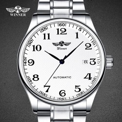 Automatic Mechanical Watch Steel Strap Number Silver White Mans Watches Top Brand Luxury Business Auto Date Male Clocks