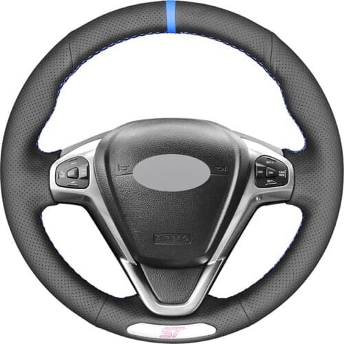 Car Steering Wheel Cover For Ford Fiesta ST 2013 2014 2015 2016 2017 2018 Black Leather DIY Hand-stitched car accessories