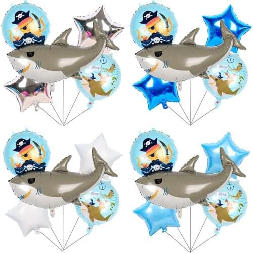 5pcs Pirate Baby Shark Balloons Decor Happy Birthday Balloon Baby Shower Party Decorations Kids Toys Globos Decor Accessories