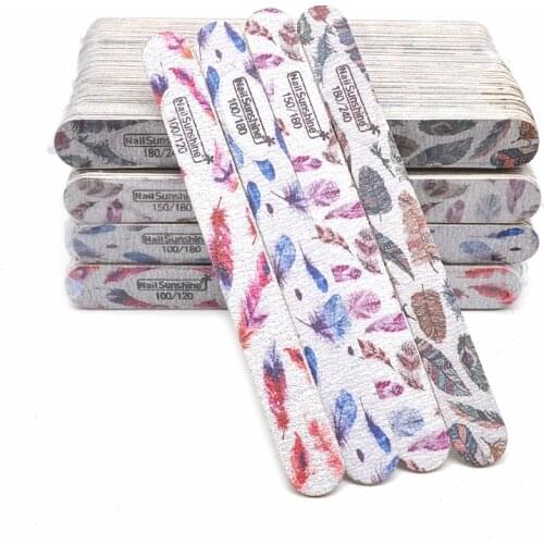 100 Pcs Flower Printed Wooden Nail Files Grey Sandpaper Sanding Lime A Ongle 100/120/150/180/240 Nails Care Manicure Salon Tools