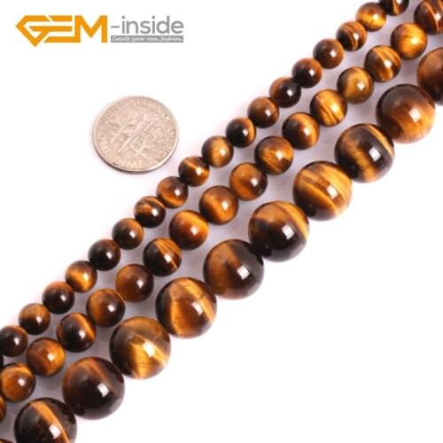 Gem-inside AAA Grade Genuine Natural Round Yellow Tiger Eye Precious Stone Beads For Jewelry Making strand 15 inch Semi precious