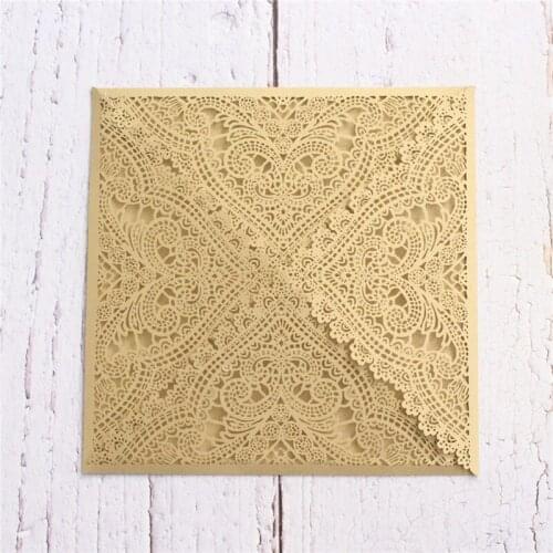 Elegant Champagne Invitation Floral Laser Cutting Card Marriage Bridal Shower Party Invite Customized Printing 50 Pieces