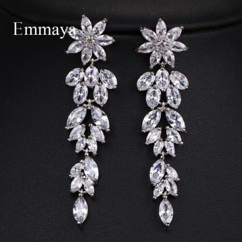 Emmaya Fashion Female Crystal Leaf Drop Earrings 3 Colors Zircon Earrings Boho Wedding Jewelry Long Dangle Earrings