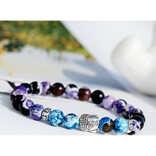 Ethnic Buddha Alloy Purple Stone Beaded Bracelet For Women Buddhism Yoga Bracelet Men Bangles Homme Jewelry