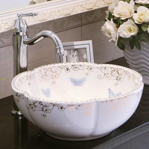 Europe Vintage Style Art wash basin Ceramic Counter Top Wash Basin Bathroom Sinks wash basin bowl