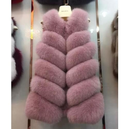 Import Finnish Whole Skin Fox Fur Vest Long Waistcoat Stripes Design Women Sleeveless Coat Winter