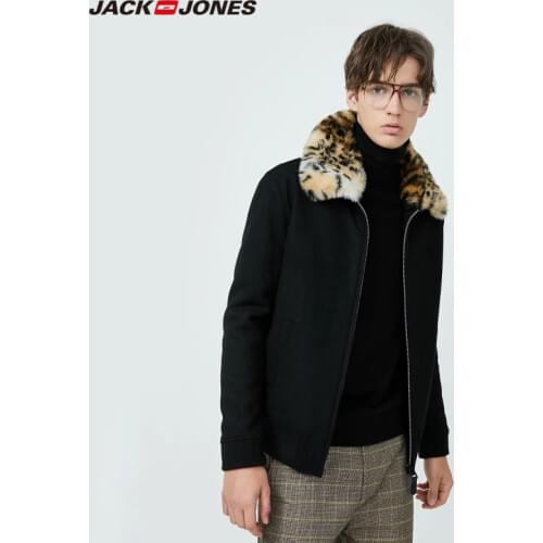 JackJones Mens Sheep Wool Detachable Fur Collar Casual Thickened Warm Jacket| 219427518