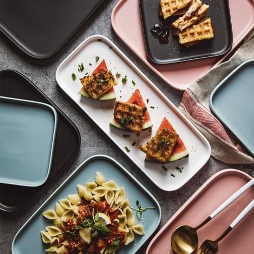 Ceramic Square Rectangle Nordic Style Sushi Plate Dessert Cake Snack Western Food Salmon Sashimi Grilled Chicken Wings Plate