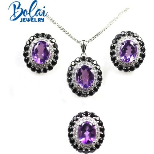 2020 New Natural Brazil amethyst Jewelry set good color Gemstone Ring pendant clasp earring 925 sterling silver for women mom