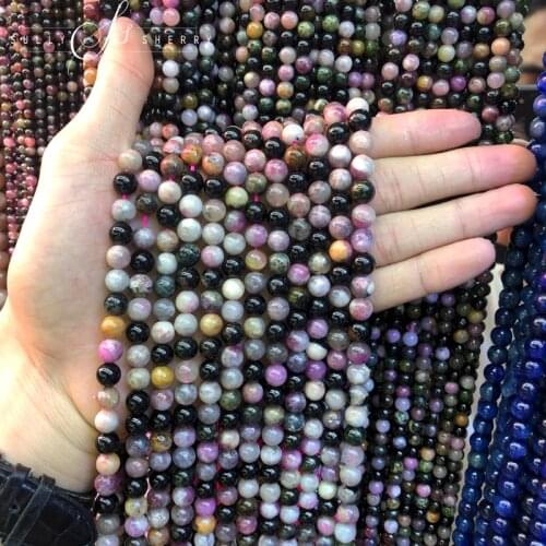 Natural Tourmaline Mixed Color Wholesale Round Loose Beads For Jewelry Making Bracelet Necklace