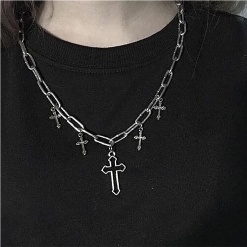 Cross Tassel Pendants Necklace for Women Silver Color Jesus Cross 2021 Fashion Jewelry Clavicle Chain Short Necklaces New