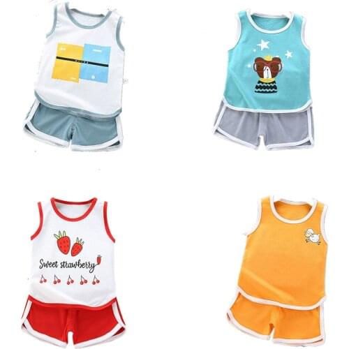 Summer Children Clothes for Boys Girls Cotton Cute Cartoon Sleeveless Vests Short Pant Clothing Sets 1-5 Years 2 Pieces/Set